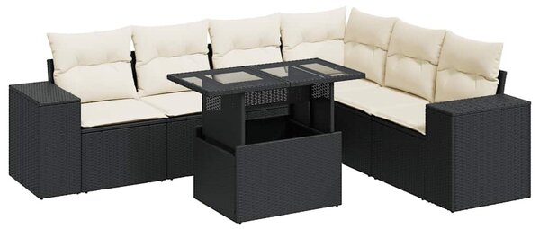 7 részes fekete polyrattan kerti ülőgarnitúra párnával