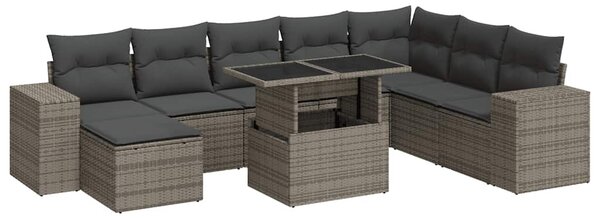 9 részes szürke polyrattan kerti ülőgarnitúra párnákkal