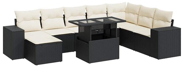 9 részes fekete polyrattan kerti ülőgarnitúra párnákkal