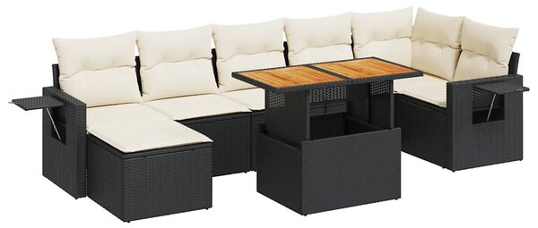 8 részes fekete polyrattan kerti ülőgarnitúra párnákkal
