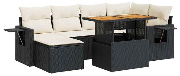 7 részes fekete polyrattan kerti ülőgarnitúra párnával