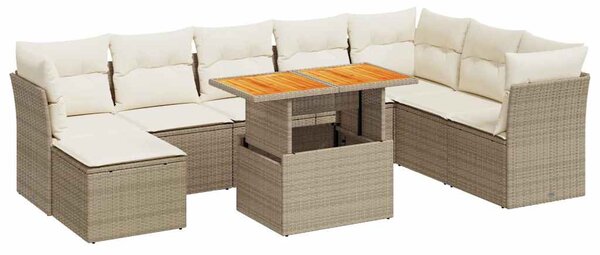 9 részes bézs polyrattan kerti ülőgarnitúra párnákkal