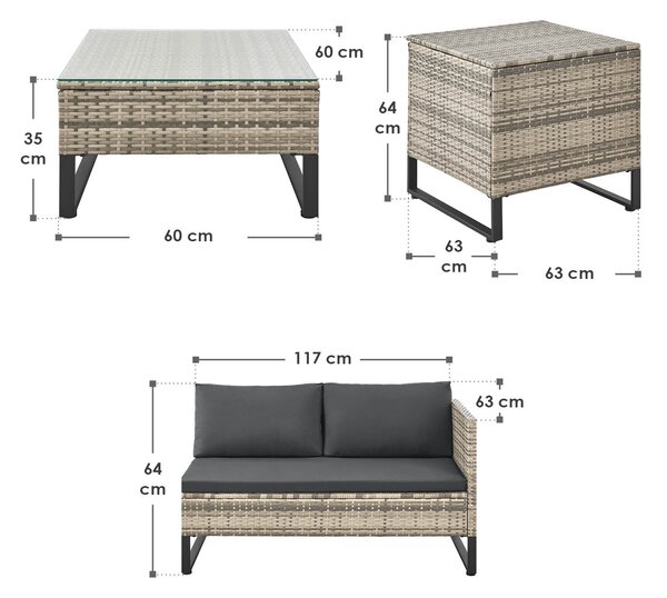 Juskys Santorini rattan kerti bútor szett - szürke