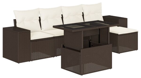 6 részes barna polyrattan kerti ülőgarnitúra párnával