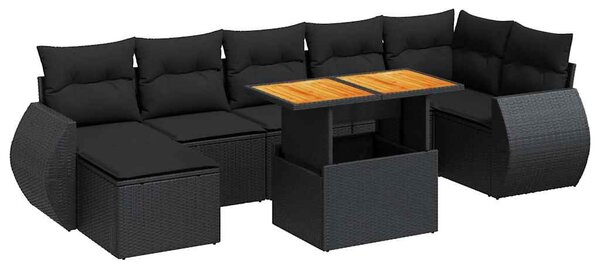 8 részes fekete polyrattan kerti ülőgarnitúra párnákkal