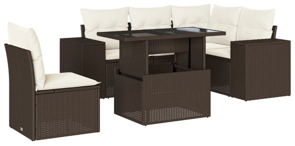 6 részes barna polyrattan kerti ülőgarnitúra párnával