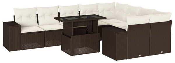 10 részes barna polyrattan kerti ülőgarnitúra párnákkal