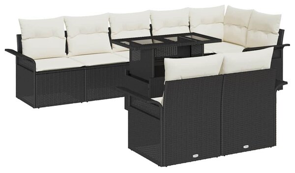 Kerti Kanapé Szett párnával 9 pcs Fekete Poli rattan