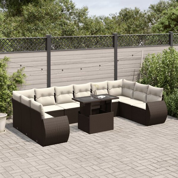 11 részes barna polyrattan kerti ülőgarnitúra párnákkal