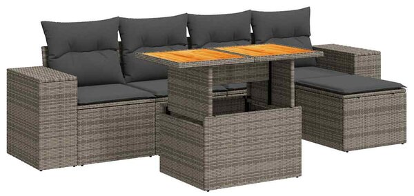 6 részes szürke polyrattan kerti ülőgarnitúra párnákkal