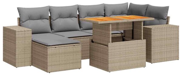 7 részes bézs polyrattan kerti ülőgarnitúra párnákkal