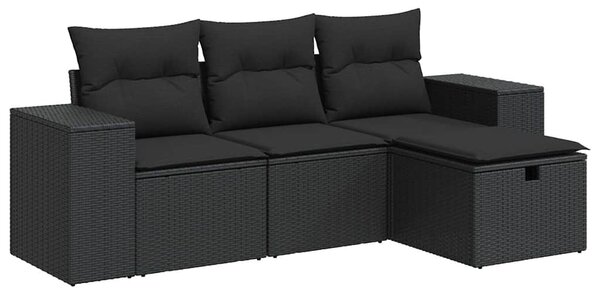 4 részes fekete polyrattan kerti ülőgarnitúra párnákkal