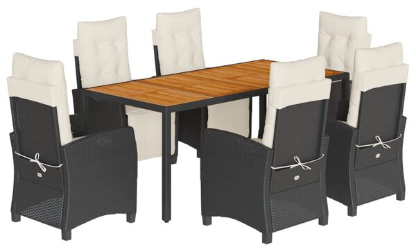 7 részes fekete polyrattan kerti étkezőgarnitúra párnával