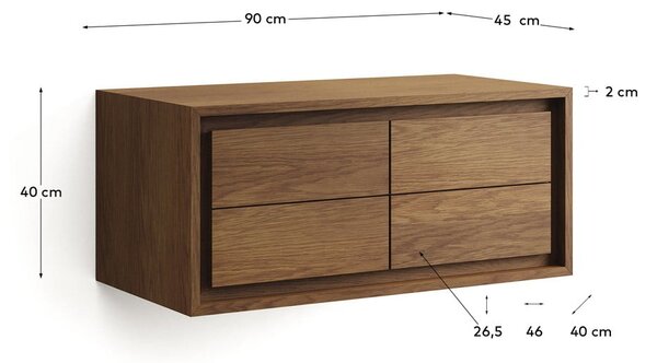 Sötétbarna teakfa fali mosdó alatti szekrény 90x40 cm Kenta – Kave Home