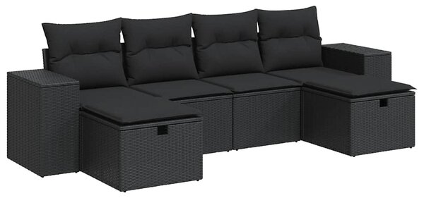 6 részes fekete polyrattan kerti ülőgarnitúra párnákkal