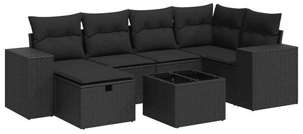7 részes fekete polyrattan kerti ülőgarnitúra párnával