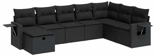 8 részes fekete polyrattan kerti ülőgarnitúra párnákkal
