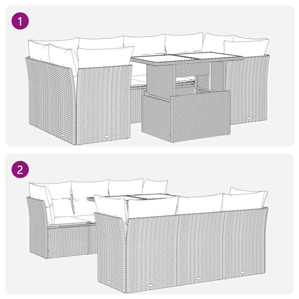 7 részes fekete polyrattan kerti ülőgarnitúra párnával
