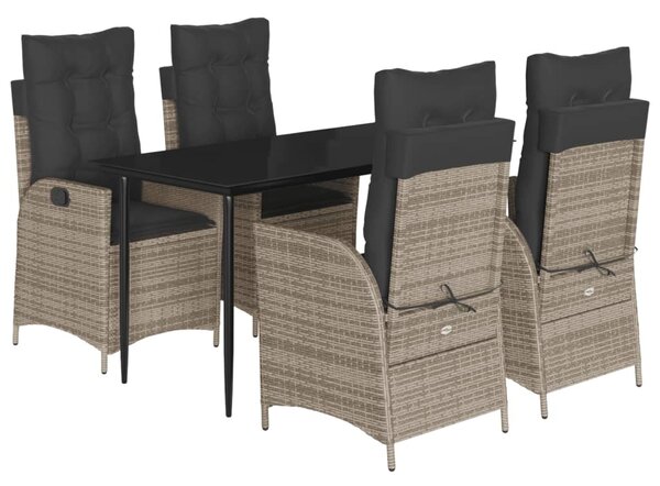 5 részes szürke polyrattan kerti étkezőgarnitúra párnával