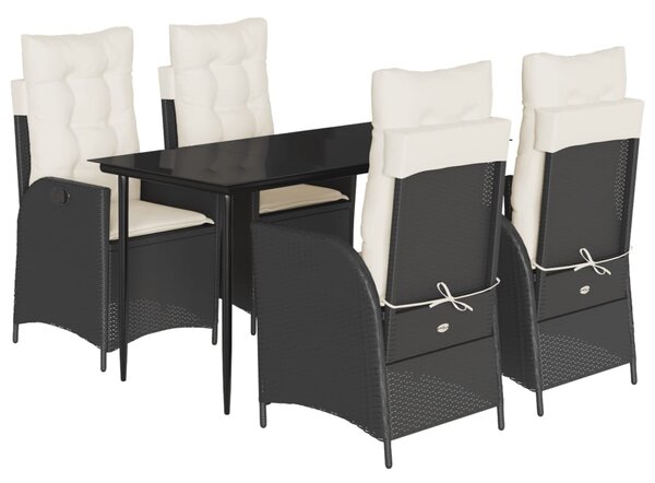 5 részes fekete polyrattan kerti étkezőgarnitúra párnákkal