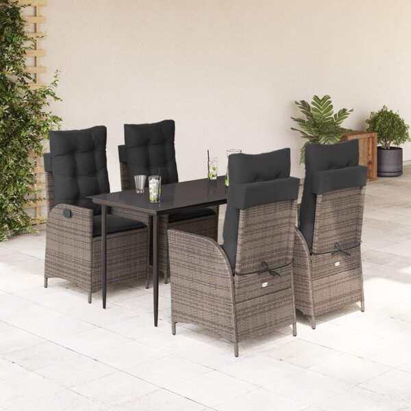 5 részes szürke polyrattan kerti étkezőgarnitúra párnával