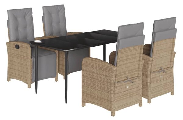 5 részes bézs polyrattan kerti étkezőgarnitúra párnákkal