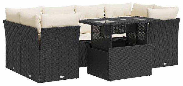 7 részes fekete polyrattan kerti ülőgarnitúra párnával