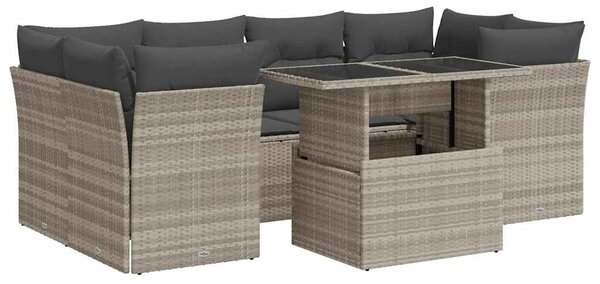7 részes világosszürke polyrattan kerti ülőgarnitúra párnákkal