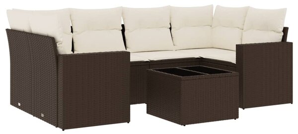 7 részes barna polyrattan kerti ülőgarnitúra párnákkal