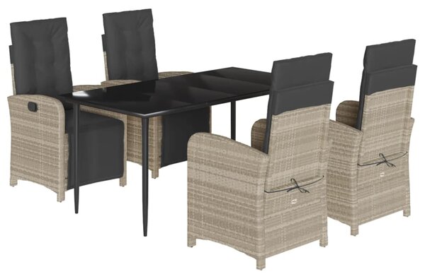 5részes világosszürke polyrattan kerti étkezőgarnitúra párnával