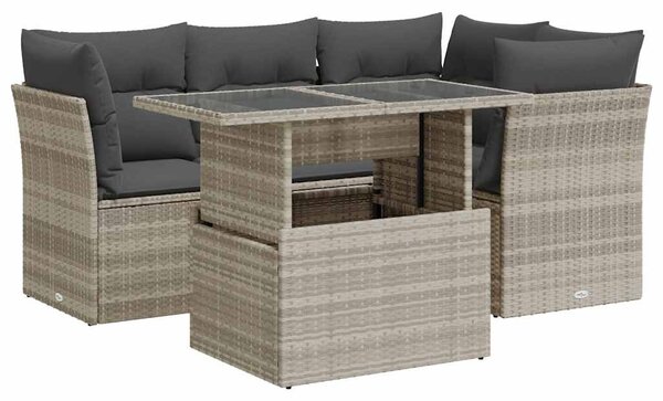 5 részes világosszürke polyrattan kerti ülőgarnitúra párnákkal