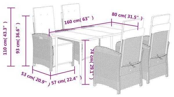 5részes világosszürke polyrattan kerti étkezőgarnitúra párnával