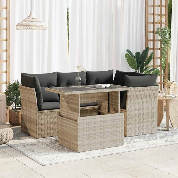 5 részes világosszürke polyrattan kerti ülőgarnitúra párnákkal
