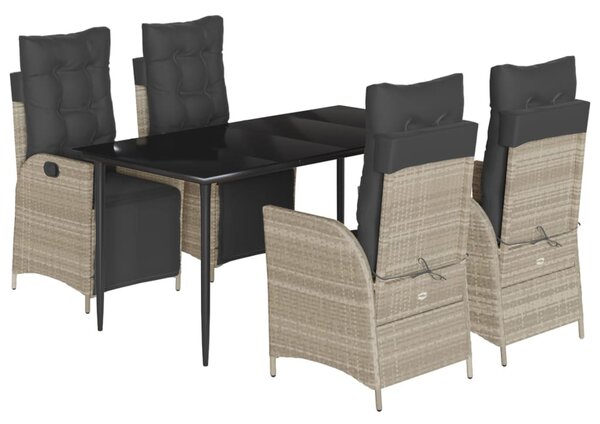 5részes világosszürke polyrattan kerti étkezőgarnitúra párnával