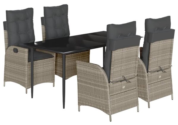 5részes világosszürke polyrattan kerti étkezőgarnitúra párnával