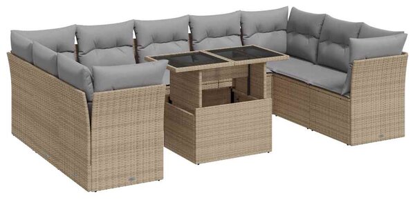 10 részes bézs polyrattan kerti ülőgarnitúra párnával