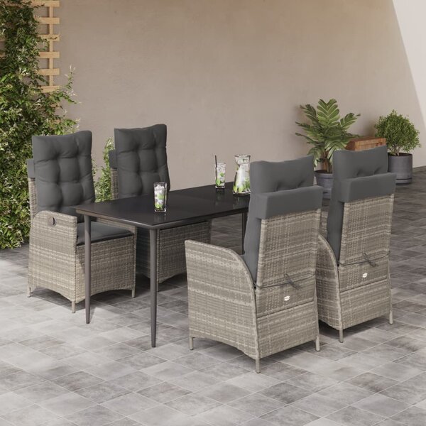 5részes világosszürke polyrattan kerti étkezőgarnitúra párnával