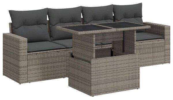 5 részes szürke polyrattan kerti ülőgarnitúra párnákkal