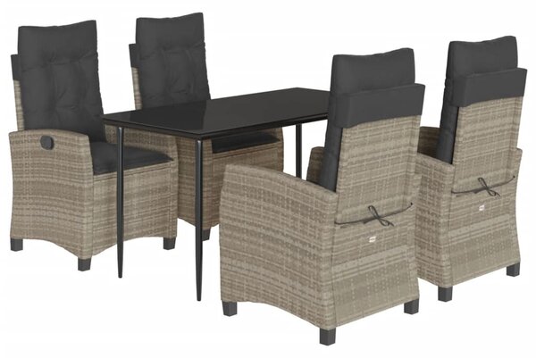 5részes világosszürke polyrattan kerti étkezőgarnitúra párnával
