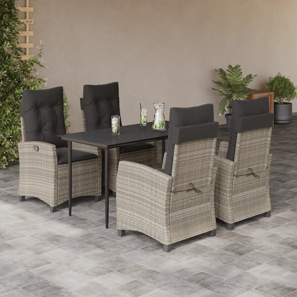 5részes világosszürke polyrattan kerti étkezőgarnitúra párnával