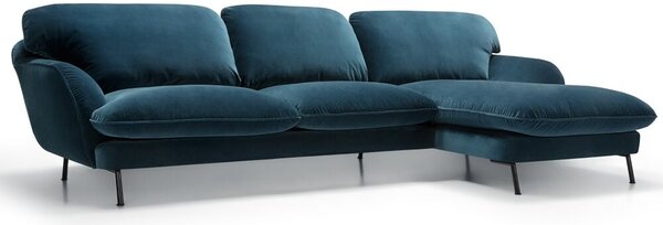 Fiona jobb ottomános kanapé, kék bársony, fekete fém láb
