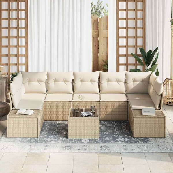 Kerti Kanapé Szett párnával 8 pcs Beige és krém polirattan