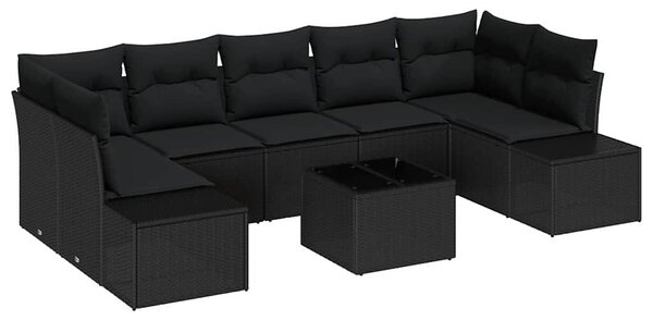 Kerti Kanapé Szett párnával tárolóval 8 pcs Fekete polirattan