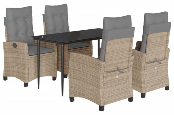 5 részes vegyes bézs polyrattan kerti étkezőgarnitúra párnákkal