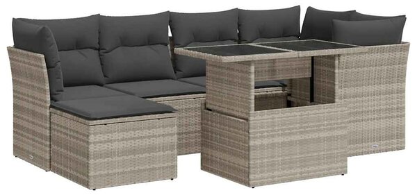 7 részes világosszürke polyrattan kerti ülőgarnitúra párnákkal