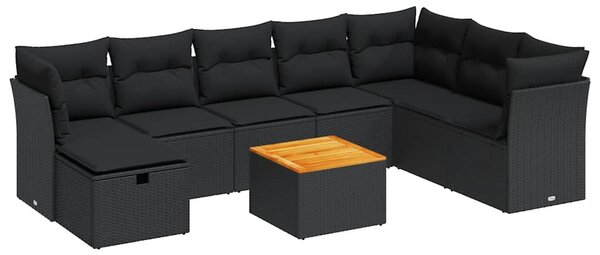 9 részes fekete polyrattan kerti ülőgarnitúra párnákkal