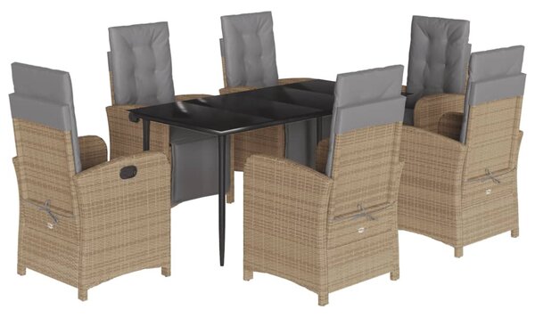 7 részes bézs polyrattan kerti étkezőgarnitúra párnákkal
