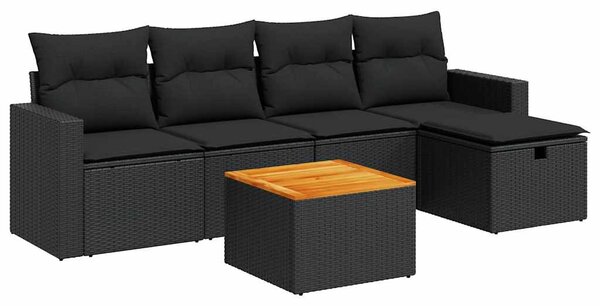 6 részes fekete polyrattan kerti ülőgarnitúra párnákkal
