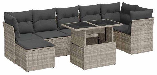 8 részes világosszürke polyrattan kerti ülőgarnitúra párnával