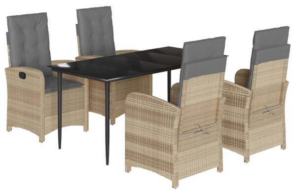 5 részes vegyes bézs polyrattan kerti étkezőgarnitúra párnákkal